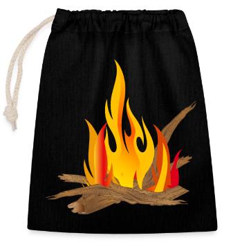 Campfire illustration with logs & flames - Closable cotton gift bag (25x30cm) - black - Front