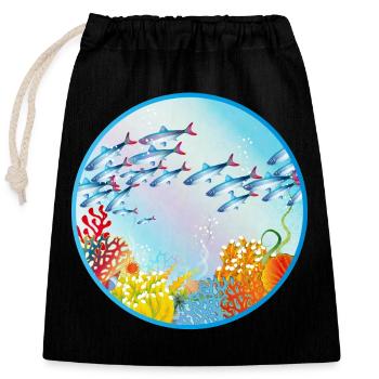 Schwarm bunter Fische im Korallenriff - Verschließbarer Geschenkbeutel aus Baumwolle (25x30cm) - Schwarz - Vorne