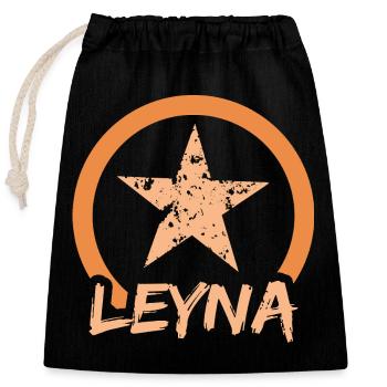 Prénom Leyna - Sac cadeau en coton avec cordon (25 x 30 cm) - noir - Devant