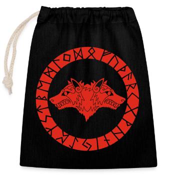 Roter Wikingerwolf mit zwei Köpfen - Verschließbarer Geschenkbeutel aus Baumwolle (25x30cm) - Schwarz - Vorne