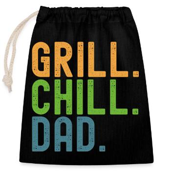 BBQ. Chill. Dad. Dads and crickets. - Closable cotton gift bag (25x30cm) - black - Front