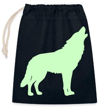 Silhouette de loup vert néon - Sac cadeau en coton avec cordon (25 x 30 cm) - bleu marine - Devant