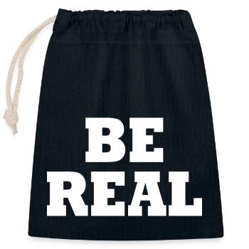 Be real - Closable cotton gift bag (25x30cm) - navy - Front