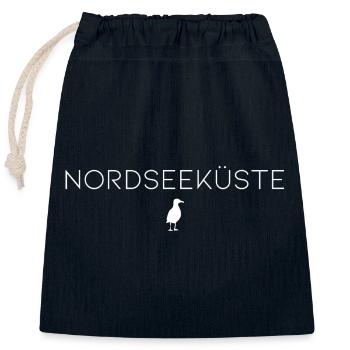Küste & Möwe – Nordsee pur - Verschließbarer Geschenkbeutel aus Baumwolle (25x30cm) - Navy - Vorne