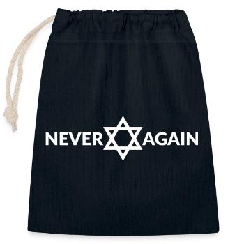 NEVER AGAIN - Verschließbarer Geschenkbeutel aus Baumwolle (25x30cm) - Navy - Vorne