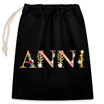 ANNI Name mit Blumen geschmückt - Verschließbarer Geschenkbeutel aus Baumwolle (25x30cm) - Schwarz - Vorne
