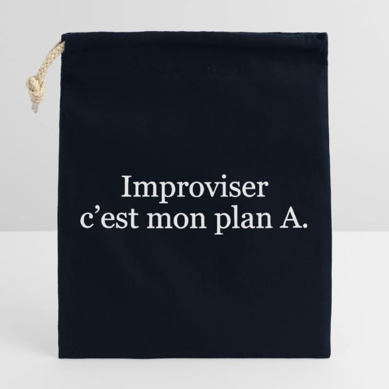 Improviser, c’est mon plan A Sac cadeau en coton avec cordon (25 x 30 cm)