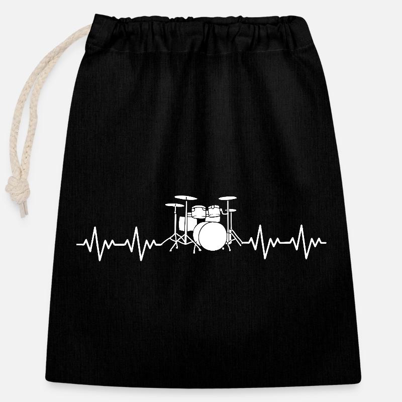 Drummer Drums Drums ECG Heartbeat - Closable cotton gift bag (25x30cm) - black