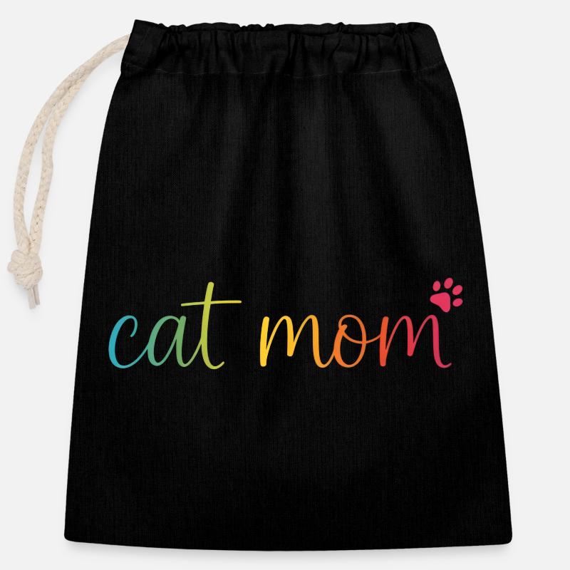Cat Mom Regenbogen - Süßes Katzen Mama Design - Sac cadeau en coton avec cordon (25 x 30 cm) - noir