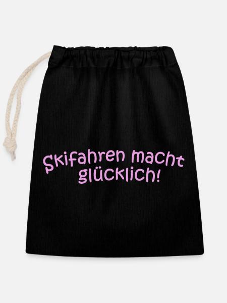 Skifahren glücklich - Verschließbarer Geschenkbeutel aus Baumwolle (25x30cm) - Schwarz