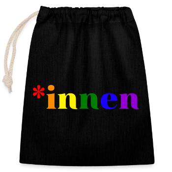 *innen Gendern - Verschließbarer Geschenkbeutel aus Baumwolle (25x30cm) - Schwarz - Vorne
