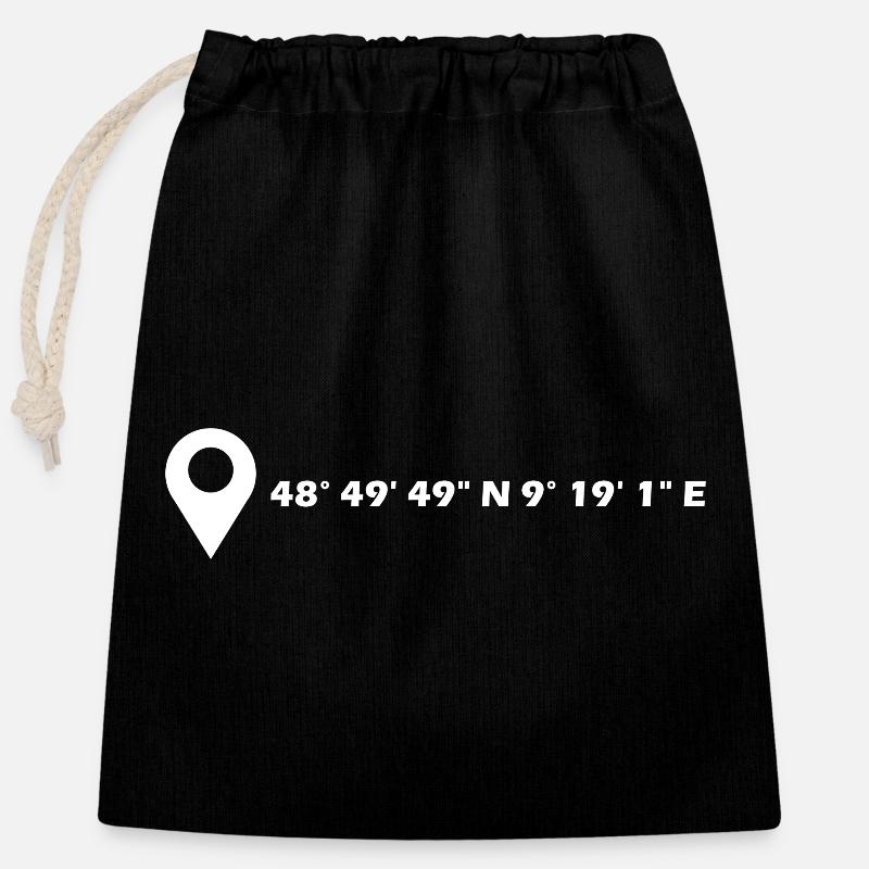 Coordonnées de Waiblingen - Sac cadeau en coton avec cordon (25 x 30 cm) - noir