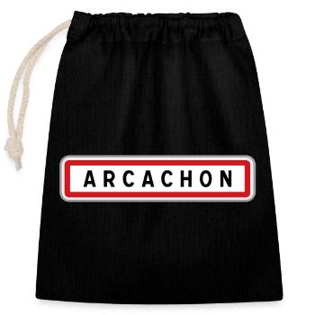 Panneau d'entrée de ville de Arcachon, Gironde - Sac cadeau en coton avec cordon (25 x 30 cm) - noir - Devant
