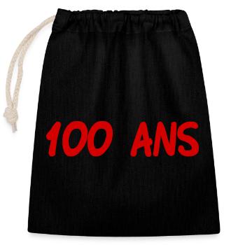 100. 100 YEARS. 100th ANNIVERSARY. BIRTHDAY 100 - Closable cotton gift bag (25x30cm) - black - Front