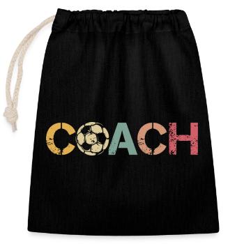 Retro Coach Soccer Logo Ball Team Club - Closable cotton gift bag (25x30cm) - black - Front