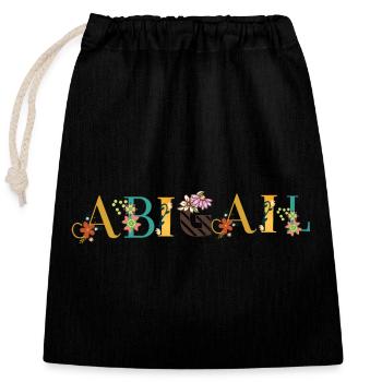 ABIGAIL Name Art With Flowers Embroidered - Closable cotton gift bag (25x30cm) - black - Front
