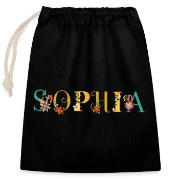 Art du prénom SOPHIA avec fleurs brodées - Sac cadeau en coton avec cordon (25 x 30 cm) - noir - Devant