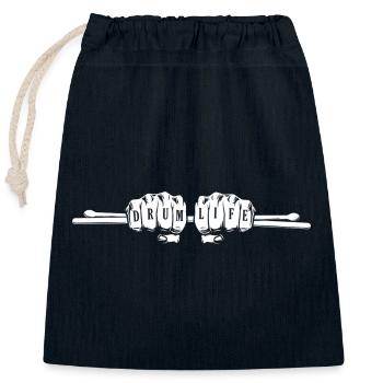 Vie de batterie. Mains tenant des baguettes de batterie - Sac cadeau en coton avec cordon (25 x 30 cm) - bleu marine - Devant