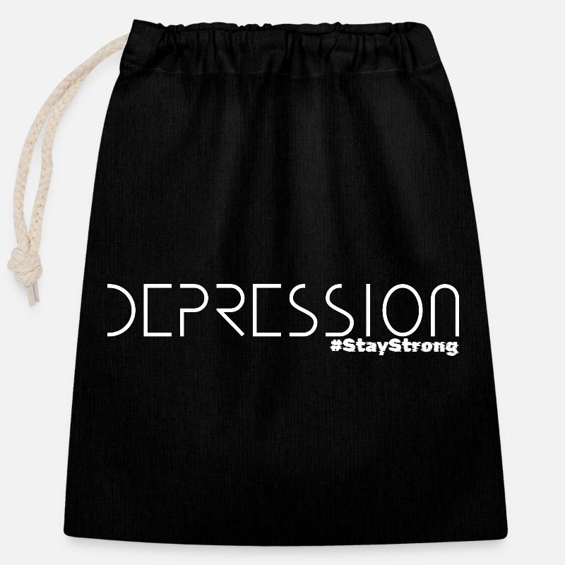 Dépression - Sac cadeau en coton avec cordon (25 x 30 cm) - noir