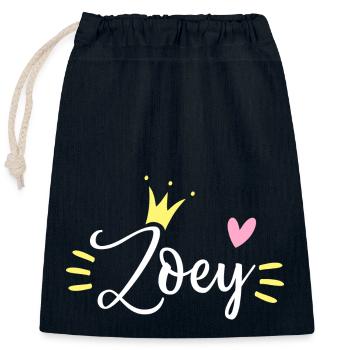 Couronne de nom Zoey - Sac cadeau en coton avec cordon (25 x 30 cm) - bleu marine - Devant