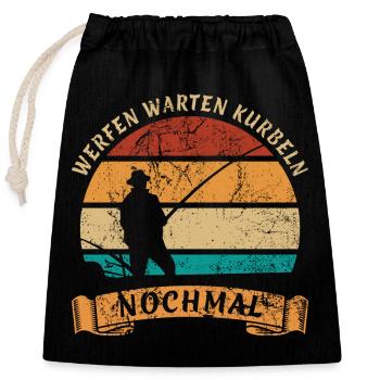 Werfen Warten Kurbeln Nochmal - Angler - angeln - Verschließbarer Geschenkbeutel aus Baumwolle (25x30cm) - Schwarz - Vorne