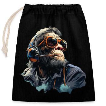 Gamer Chimp mit Headset - Verschließbarer Geschenkbeutel aus Baumwolle (25x30cm) - Schwarz - Vorne
