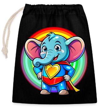 Superhelden Elefant - Verschließbarer Geschenkbeutel aus Baumwolle (25x30cm) - Schwarz - Vorne