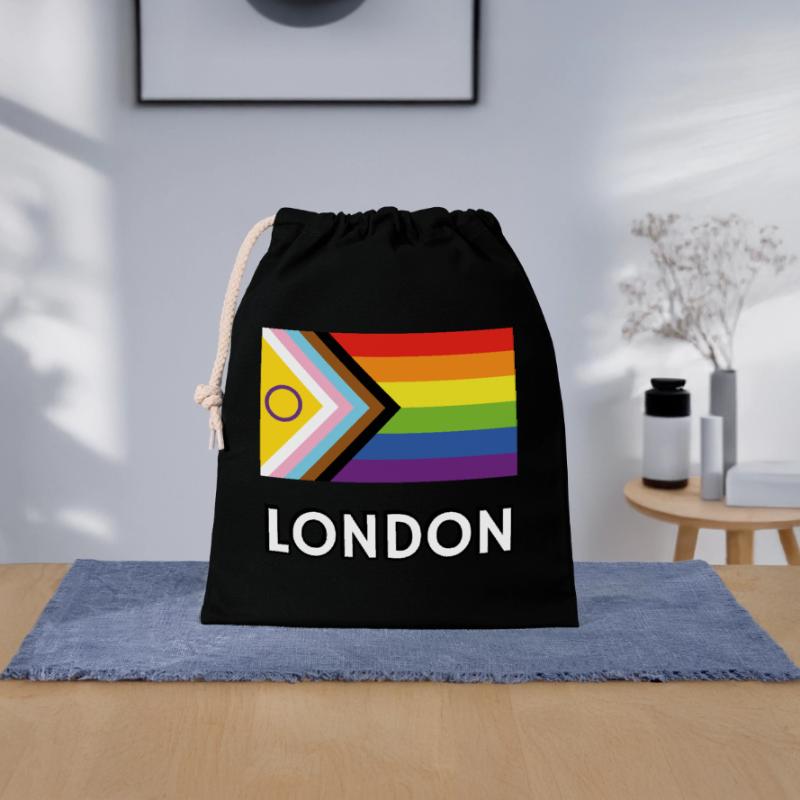 Drapeau de progrès de la fierté inclusive de Londres Sac cadeau en coton avec cordon (25 x 30 cm)