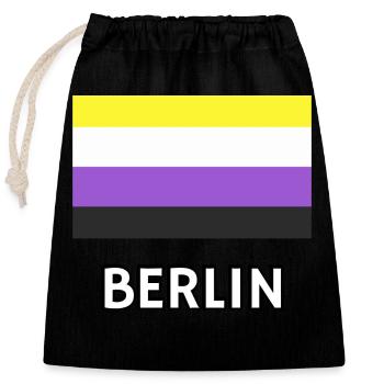 Nicht-binäre Pride Flagge Berlin - Verschließbarer Geschenkbeutel aus Baumwolle (25x30cm) - Schwarz - Vorne