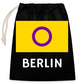 Intersex Pride Flagge Berlin - Verschließbarer Geschenkbeutel aus Baumwolle (25x30cm) - Schwarz - Vorne