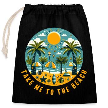 Take me to the Beach - Closable cotton gift bag (25x30cm) - black - Front