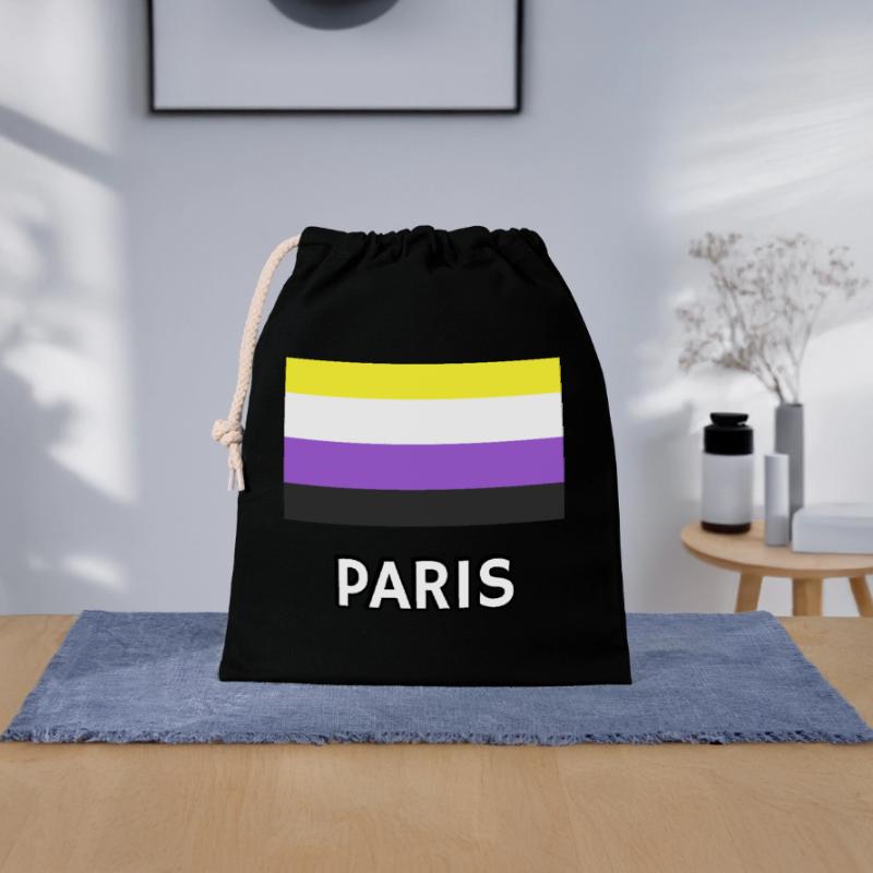 Non binary Pride Flag Paris Closable cotton gift bag (25x30cm)