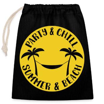 Palmen Hängematte - Party & Chill, Summer & Beach - Verschließbarer Geschenkbeutel aus Baumwolle (25x30cm) - Schwarz - Vorne
