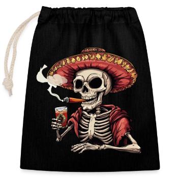 Skeleton Skull Skull Cigar Liquor - Closable cotton gift bag (25x30cm) - black - Front