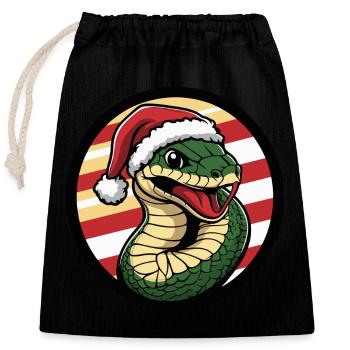 Snake Cobra Christmas Animal - Closable cotton gift bag (25x30cm) - black - Front