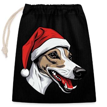 Greyhound Dog Head Christmas Portrait - Closable cotton gift bag (25x30cm) - black - Front