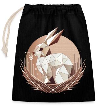 Geometric bunny in the nest – stylish Easter design - Closable cotton gift bag (25x30cm) - black - Front