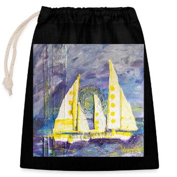 Farbenfroher Segelboot-Motiv im Expressionismus - Verschließbarer Geschenkbeutel aus Baumwolle (25x30cm) - Schwarz - Vorne