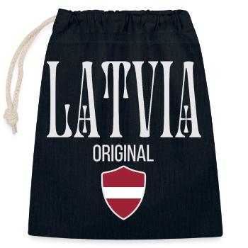 Natif de Lettonie, né en Lettonie - Sac cadeau en coton avec cordon (25 x 30 cm) - bleu marine - Devant