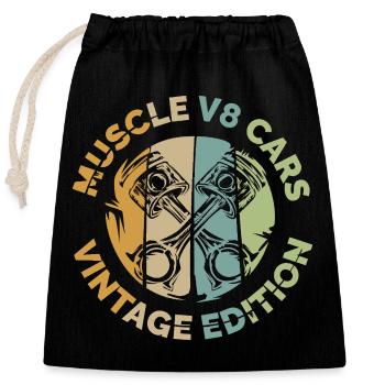 Muscle Cars V8 Kolben Vintage Retro Design - Verschließbarer Geschenkbeutel aus Baumwolle (25x30cm) - Schwarz - Vorne