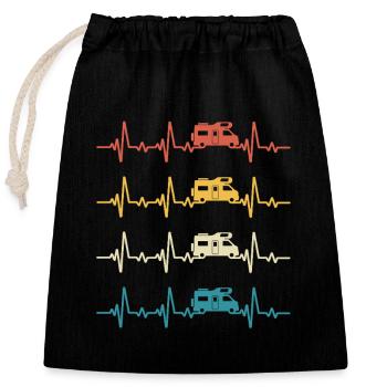 camping car retro battement de coeur camping  - Sac cadeau en coton avec cordon (25 x 30 cm) - noir - Devant