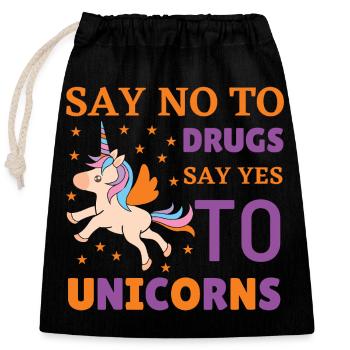 No drugs yes to unicorns - Verschließbarer Geschenkbeutel aus Baumwolle (25x30cm) - Schwarz - Vorne