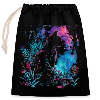 Chat de la Nuit dans les Jardins Néon - Sac cadeau en coton avec cordon (25 x 30 cm) - noir - Devant