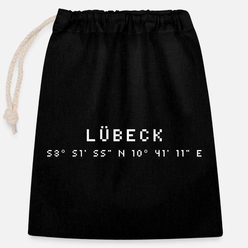 Coordonnées de Lübeck - Sac cadeau en coton avec cordon (25 x 30 cm) - noir
