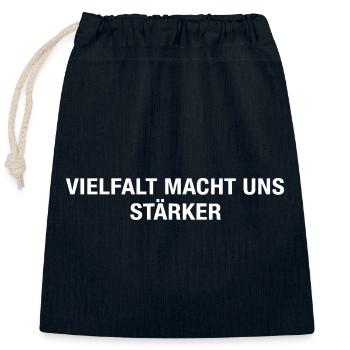Diversity makes us stronger – clear stance - Closable cotton gift bag (25x30cm) - navy - Front