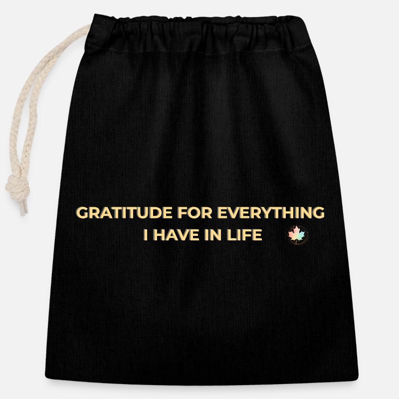 Gratitude – Gratitude and Mindfulness Gold - Closable cotton gift bag (25x30cm) - black
