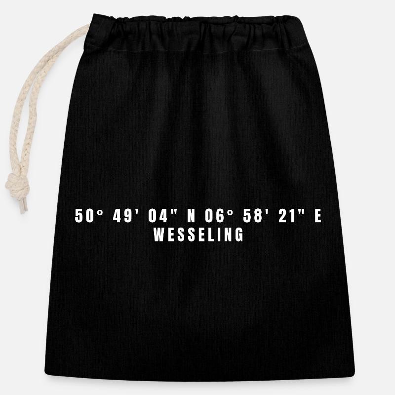 Wesseling North Rhine-Westphalia Coordinates - Closable cotton gift bag (25x30cm) - black