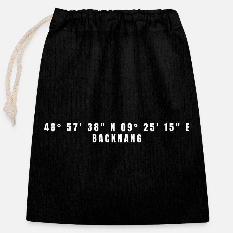Backnang Baden-Wurttemberg Coordinates - Closable cotton gift bag (25x30cm) - black