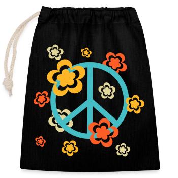 des années 70 motif de fleur - Sac cadeau en coton avec cordon (25 x 30 cm) - noir - Devant