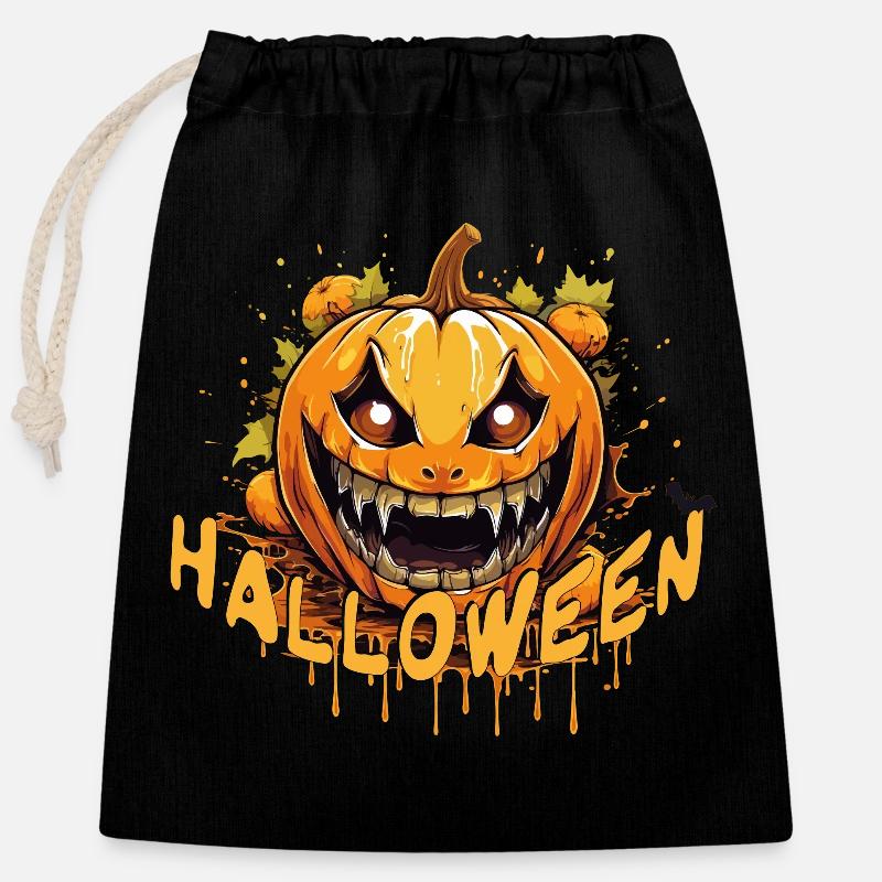 Halloween Spooky Pumpkin - Closable cotton gift bag (25x30cm) - black